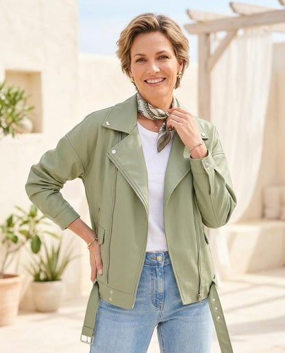 ExpressOutlet24 - Cekud | Asymmetrical Belted Leather Jacket Women