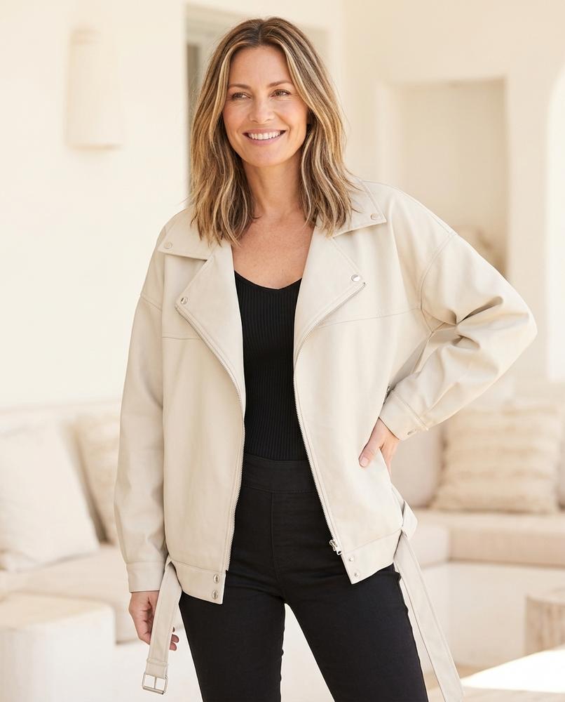 ExpressOutlet24 - Cekud | Asymmetrical Belted Leather Jacket Women