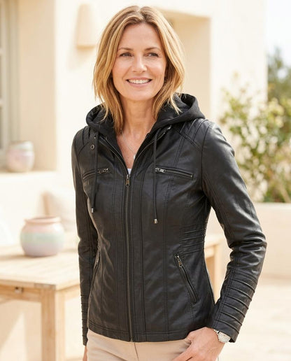 ExpressOutlet24 - Cazat | Hooded Fitted Leather Jacket Women