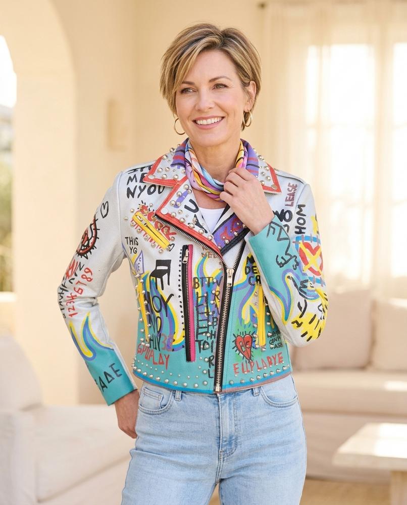 ExpressOutlet24 - Sovon | Studded Printed Leather Jacket Women