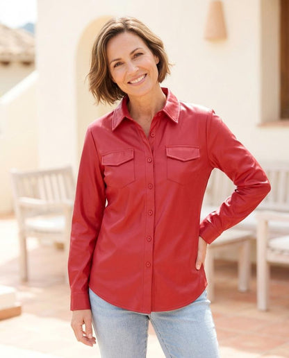 ExpressOutlet24 - Aegad | Faux-Leather Button-Down Shirt Women