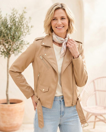 ExpressOutlet24 - Eomem | Asymmetrical Belted Leather Jacket Women