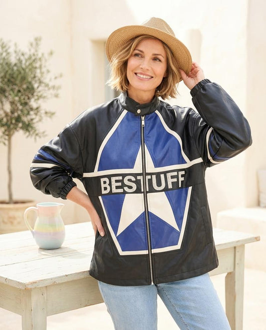 ExpressOutlet24 - Toguk | Graphic Print Zip-Up Leather Jacket Women