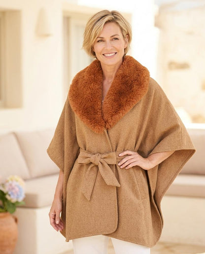 ExpressOutlet24 - Suhuk | Belted Faux Fur-Trimmed Coat Women