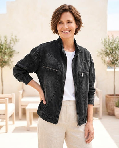 ExpressOutlet24 - Aibav | Washed Zip-Up Denim Jacket Women