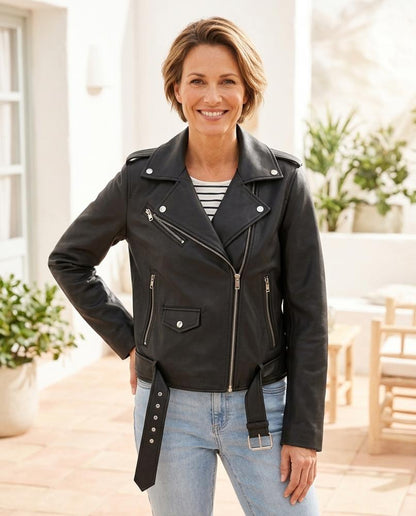 ExpressOutlet24 - Aenen | Asymmetrical Belted Leather Jacket Women