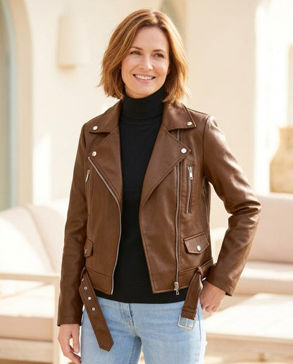 ExpressOutlet24 - Vawor | Tailored Belted Leather Jacket Women