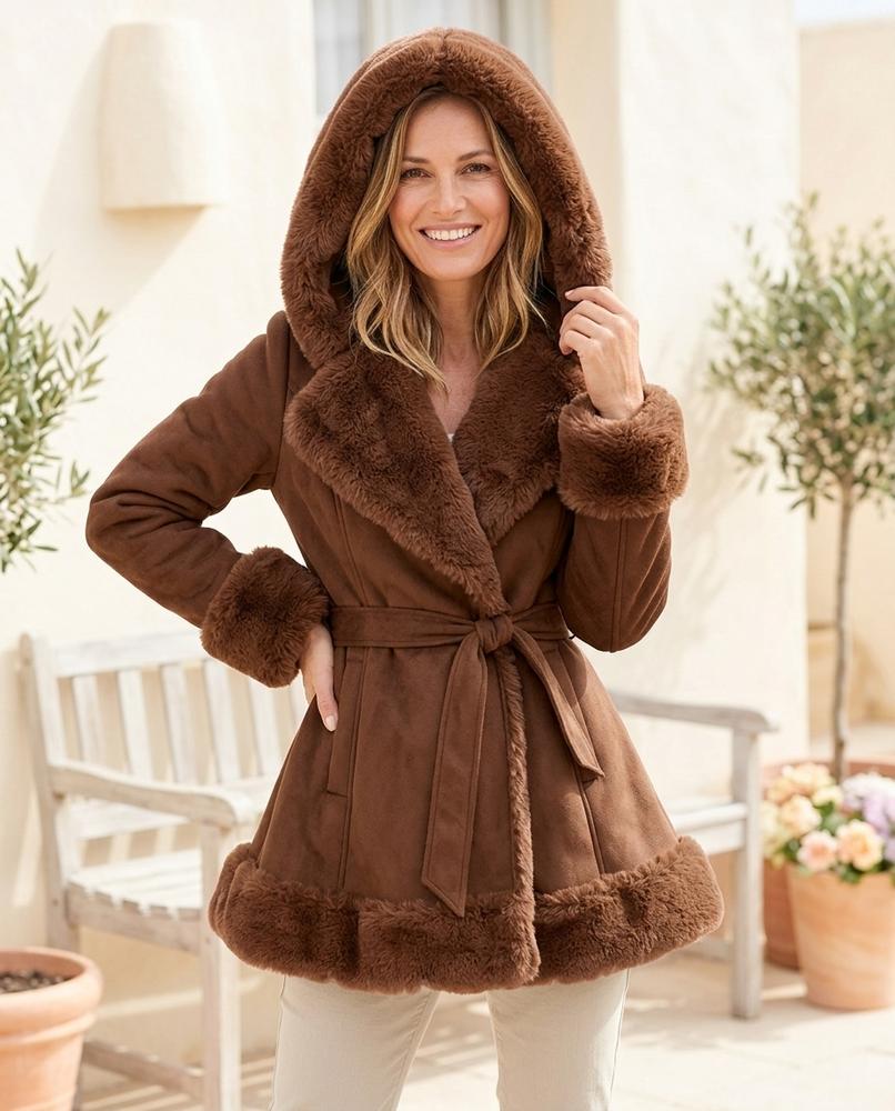 ExpressOutlet24 - Luruv | Faux Fur Trim Belted Coat Women