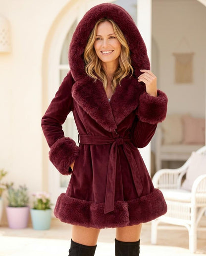 ExpressOutlet24 - Luruv | Faux Fur Trim Belted Coat Women