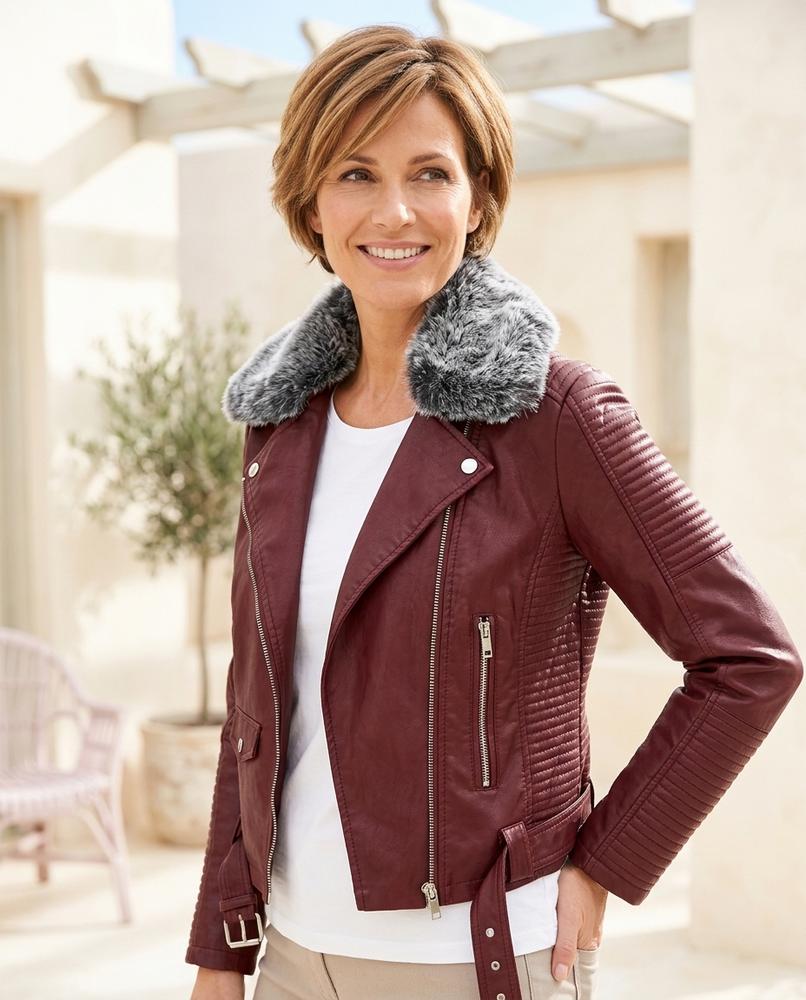 ExpressOutlet24 - Yubid | Asymmetrical Fur-Collar Leather Jacket Women