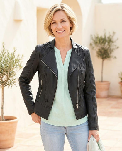 ExpressOutlet24 - Ronik | Faux Leather Studded Leather Jacket Women