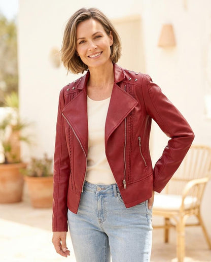 ExpressOutlet24 - Ronik | Faux Leather Studded Leather Jacket Women