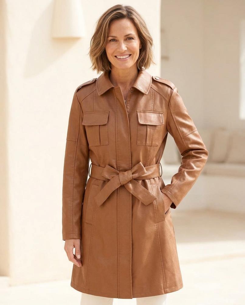 ExpressOutlet24 - Mefat | Faux-Leather Belted Coat Women