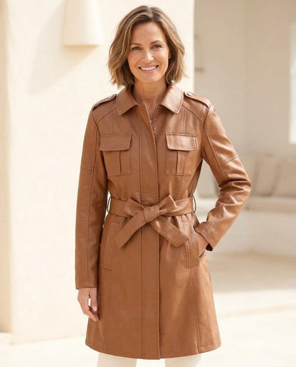 ExpressOutlet24 - Mefat | Faux-Leather Belted Coat Women