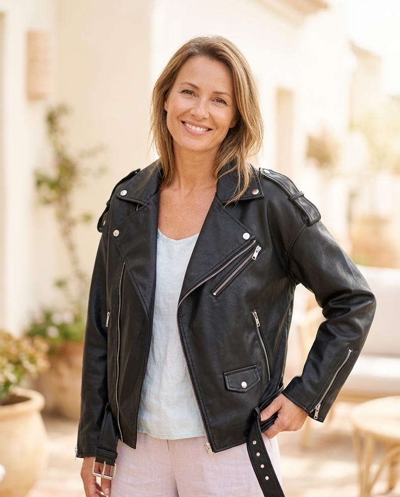 ExpressOutlet24 - Cagum | Asymmetrical Belted Leather Jacket Women