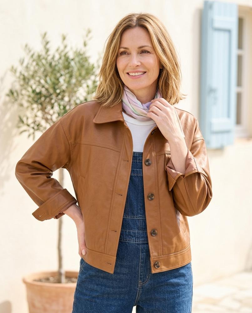 ExpressOutlet24 - Nawuv | Button-Front Collared Leather Jacket Women