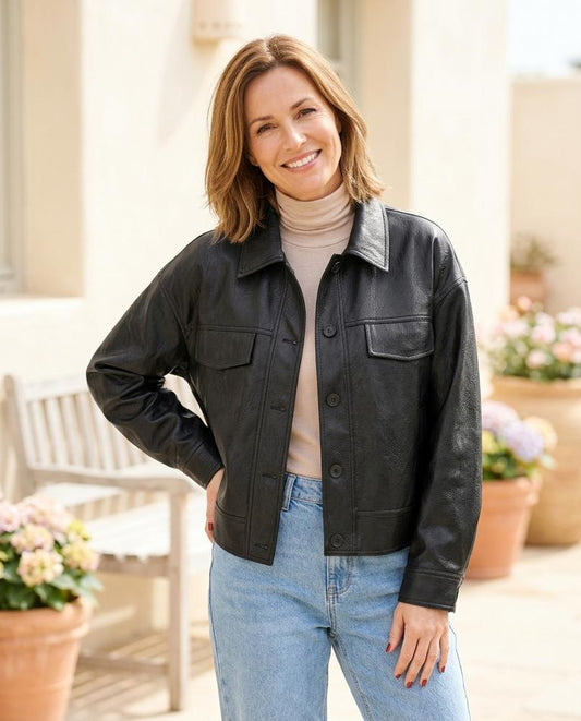 ExpressOutlet24 - Detor | Button-Front Cropped Leather Jacket Women