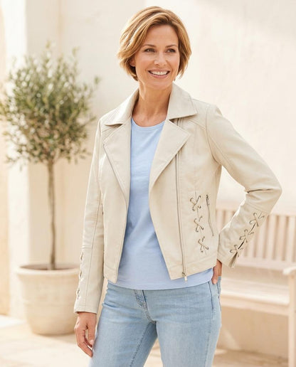 ExpressOutlet24 - Sanak | Asymmetrical Lace-Up Leather Jacket Women