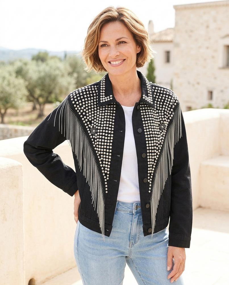 ExpressOutlet24 - Mivud | Studded Fringed Denim Jacket Women