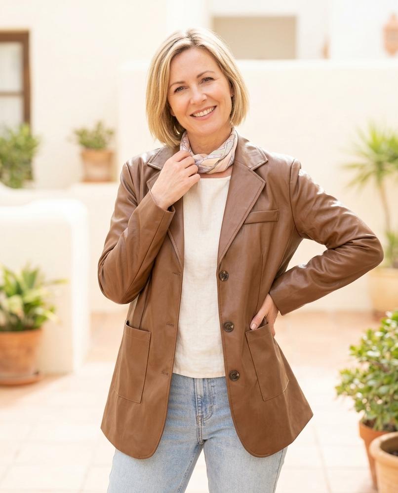 ExpressOutlet24 - Kesir | Single-Breasted Loose-Fit Leather Jacket Women