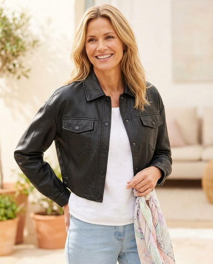 ExpressOutlet24 - Misis | Cropped Button-Up Leather Jacket Women