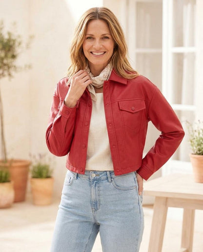 ExpressOutlet24 - Misis | Cropped Button-Up Leather Jacket Women