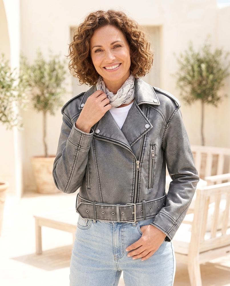 ExpressOutlet24 - Mevot | Washed Belted Leather Jacket Women