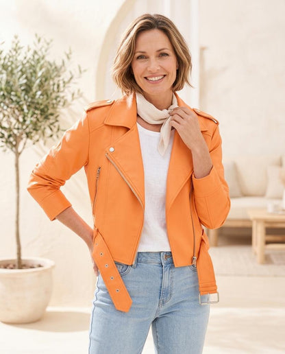 ExpressOutlet24 - Mevot | Washed Belted Leather Jacket Women