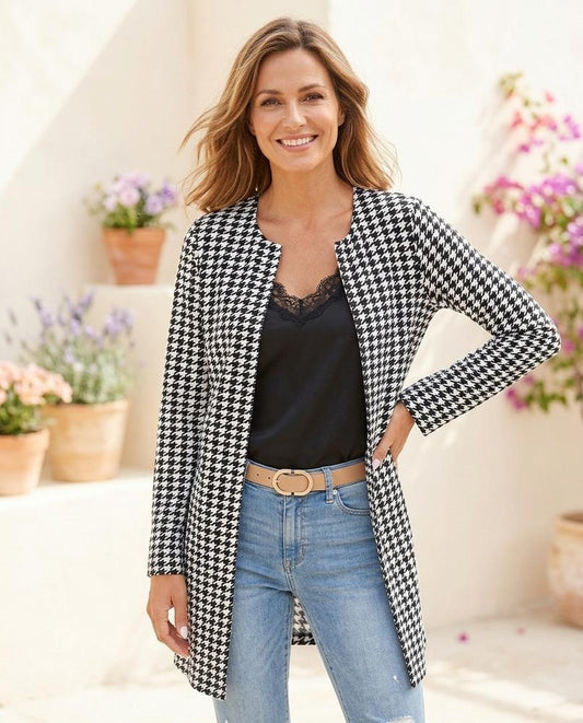 ExpressOutlet24 - Limon | Houndstooth Collarless Coat Women