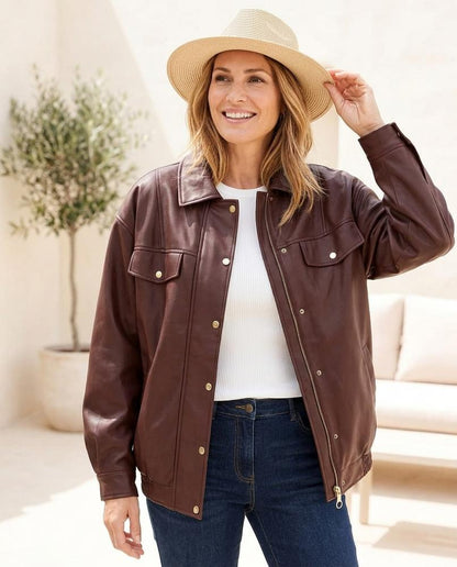 ExpressOutlet24 - Totik | Loose-Fit Zip-Up Leather Jacket Women