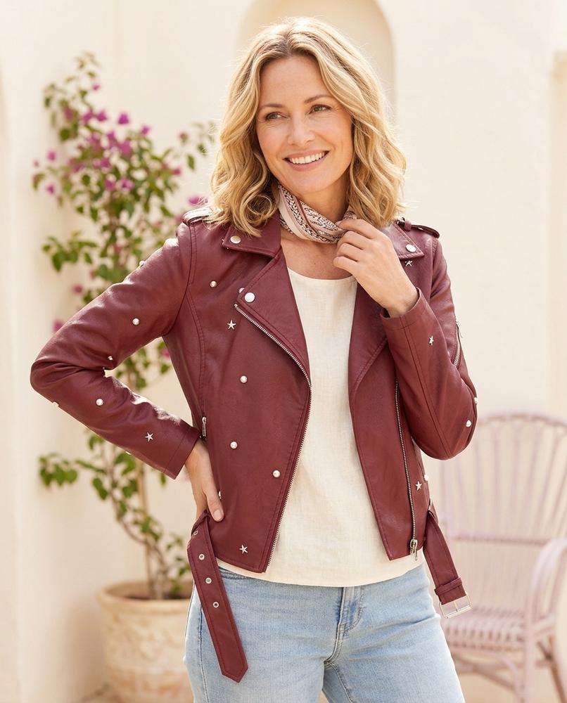 ExpressOutlet24 - Lavil | Studded Asymmetrical Leather Jacket Women