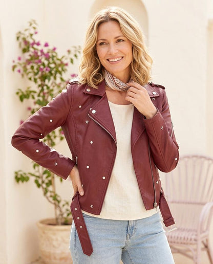 ExpressOutlet24 - Lavil | Studded Asymmetrical Leather Jacket Women