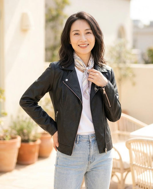 ExpressOutlet24 - Mufal | Zippered Fitted Leather Jacket Women