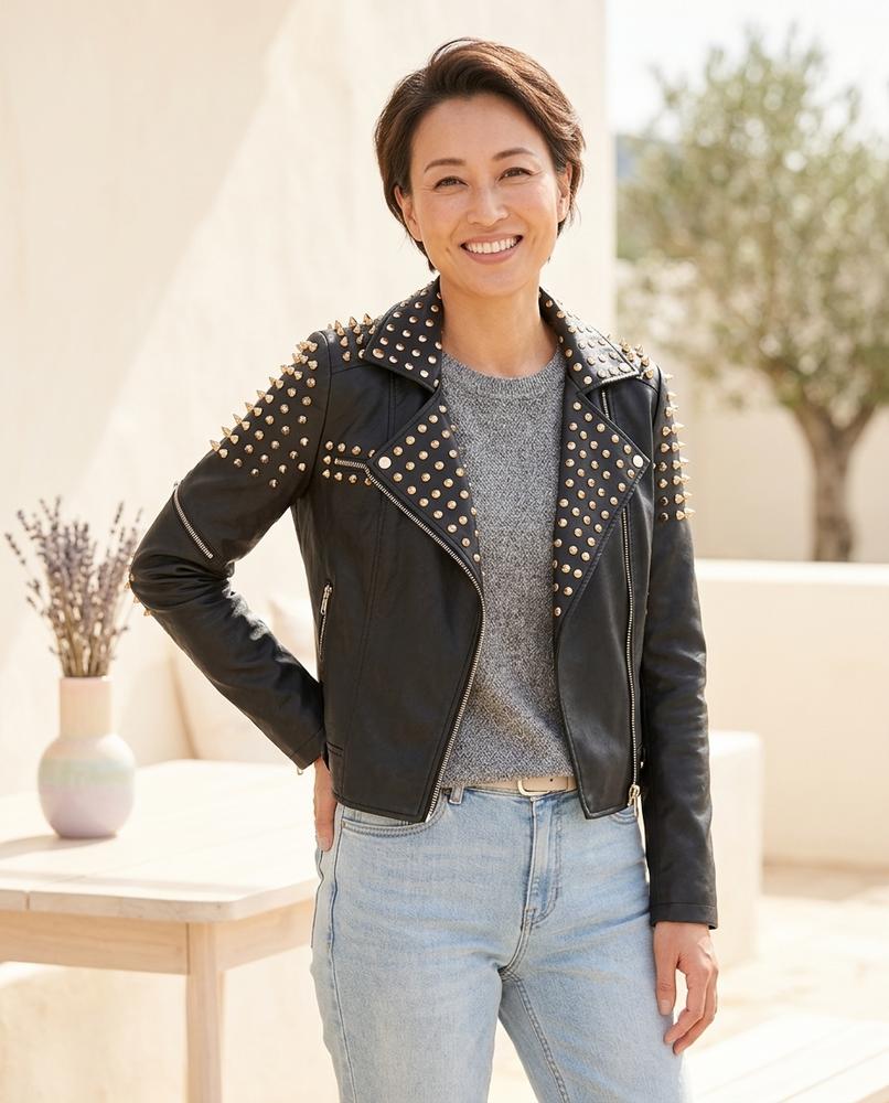 ExpressOutlet24 - Eosed | Studded Asymmetrical Leather Jacket Women