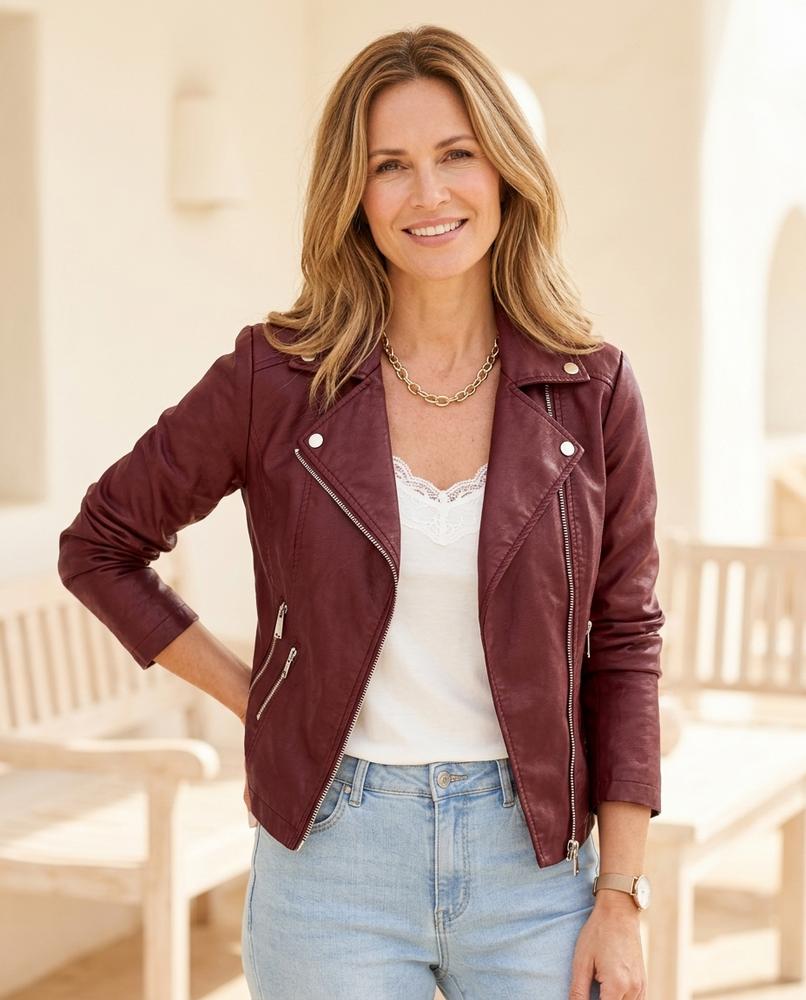 ExpressOutlet24 - Meman | Asymmetrical Zip-Up Leather Jacket Women