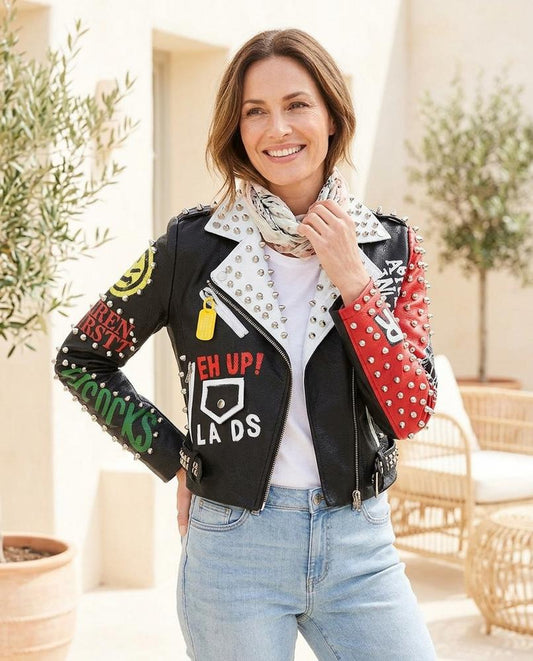 ExpressOutlet24 - Vosor | Studded Painted Leather Jacket Women
