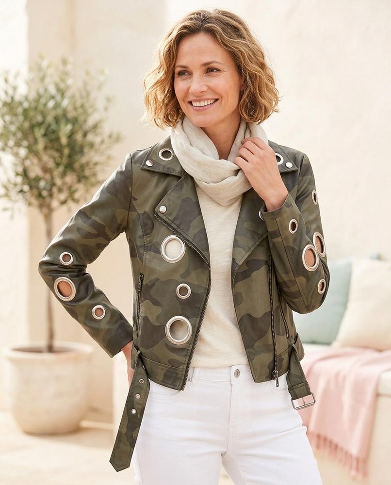 ExpressOutlet24 - Tubol | Camouflage Eyelet-Embellished Jacket Women