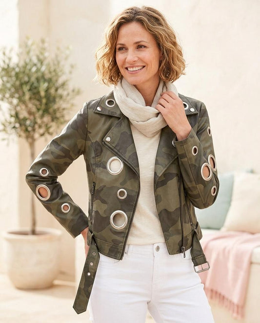 ExpressOutlet24 - Tubol | Camouflage Eyelet-Embellished Jacket Women