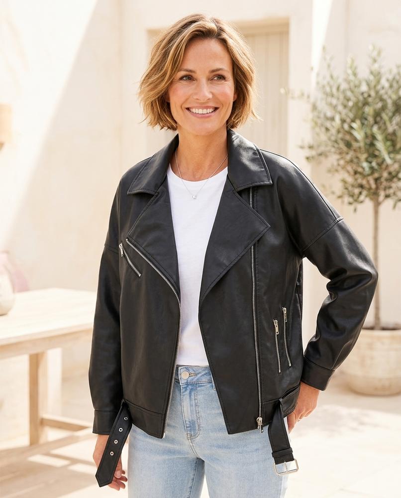 ExpressOutlet24 - Tupat | Asymmetrical Belted Leather Jacket Women