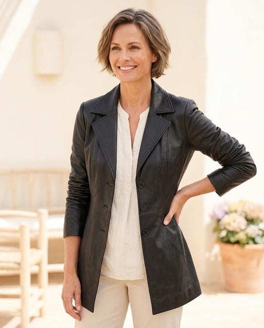 ExpressOutlet24 - Lunot | Single-Breasted Tailored Leather Jacket Women