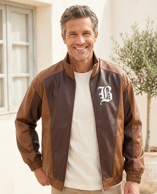 ExpressOutlet24 - Rapil | Two-Tone Zip-Up Leather Jacket Men