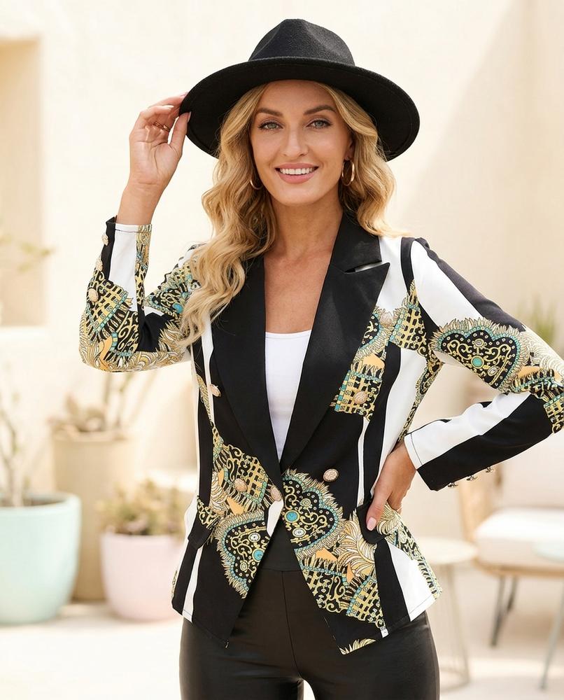 ExpressOutlet24 - Cihid | Double-Breasted Patterned Blazer Women