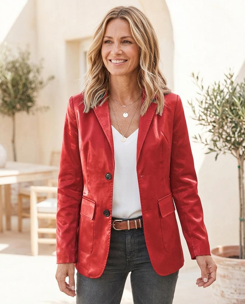 ExpressOutlet24 - Yimul | Faux Leather Single-Breasted Blazer Women