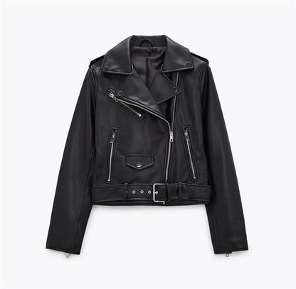 ExpressOutlet24 - Aalet | Asymmetrical Belted Leather Jacket Women