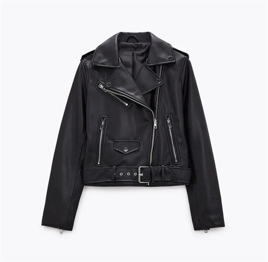 ExpressOutlet24 - Aalet | Asymmetrical Belted Leather Jacket Women